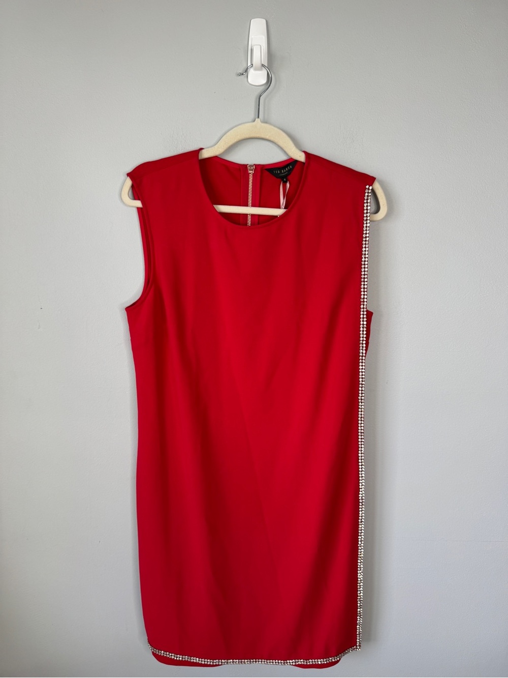 Ted Baker Red Sleeveless Shift Dress with Rhinestone Trim